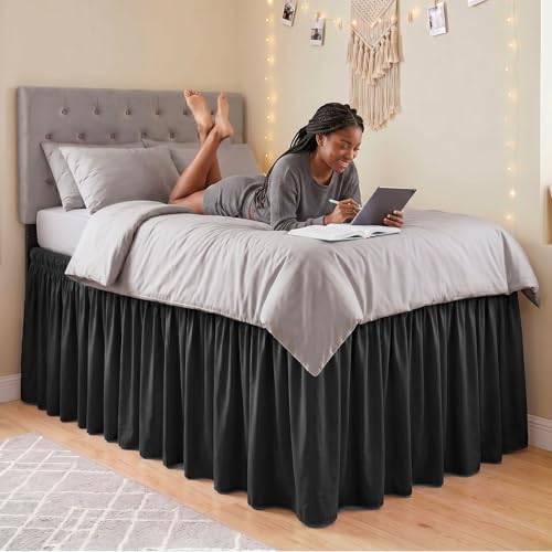 Cosweet Dorm Bed Skirt Twin XL 32 Long Drop for College Dorm Room Black