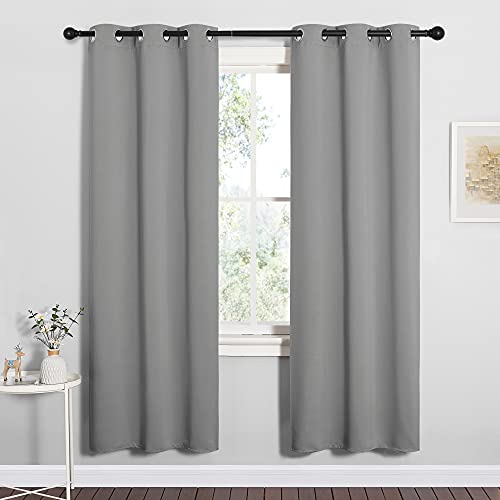 NICETOWN Silver Grey Blackout Curtain Panels for Bedroom, Thermal Insulated Grommet Top Blackout Draperies and Drapes for Basement (2 Panels, W34 x L72-inch) Silver Grey 34"W x 72"L (Pack of