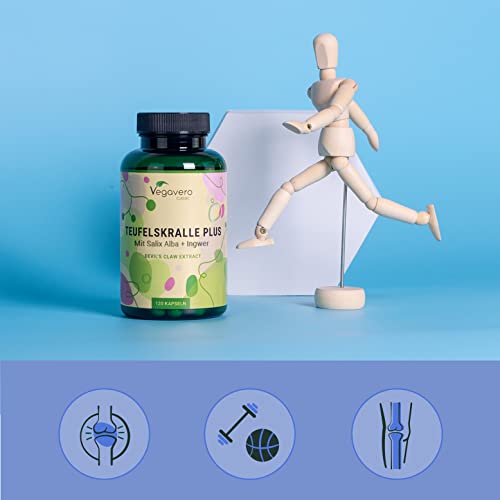 Teufelskralle Kapseln Vegavero | 550 mg | Mit Weidenrinde (Salix alba) & Ingwer | 2% Harpagoside aus Harpagophytum procumbens | Vegan & Ohne Zusätze | 120 Stück