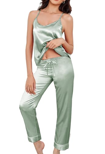 3Pcs Womens Satin Pajamas Set Silk Pj Sets Sexy Camisole Tops And Pants Silky Pajama XS-4XL Pjs Sleepwear2