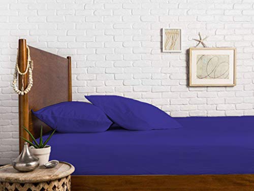 Image of Sweet Dream's 750 Collection Egyptian Cotton Fitted Bedsheet 4 to 12 Inch Matress 15 inch Drop Queen Size Bed (60x72) Inches (5 by 6) Feet + 2 Pillow Covers (18x28), Royal Blue
