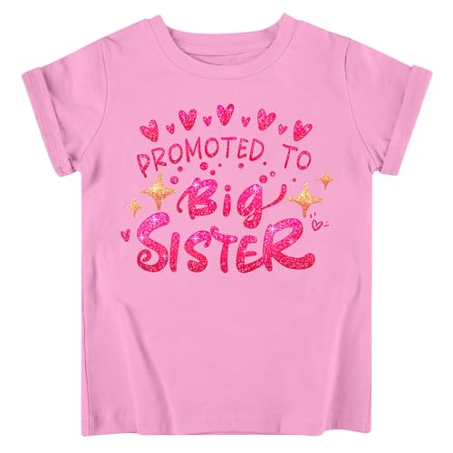 Image of Funnycokid Big Sister Shirts for Girls Size 6 Sparkle T-Shirt Pink Size 5 6 Gifts Pregnancy Announcement Toddler Promoted to Short Sleeve