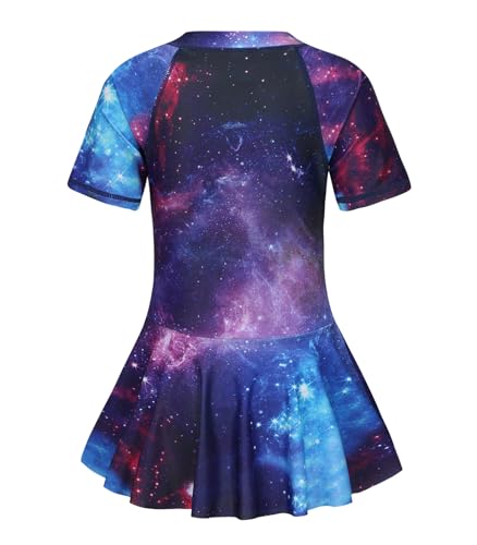 Image of Girls One Piece Swimsuits Short Sleeve Swim Dress for Girls Hawaiian Skirted Bathing Suit Summer Swimwear 3-16 Years