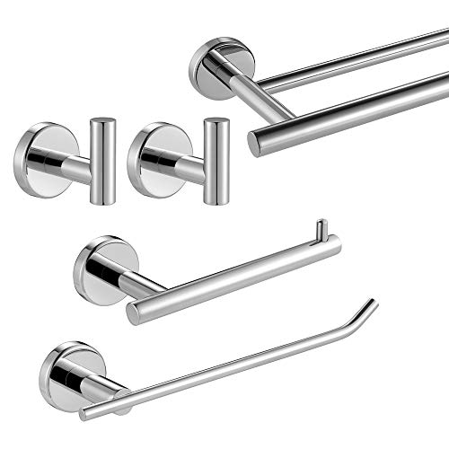 Jqk Bathroom Hardware Towel Bar Set, 5-Piece Bath Accessories Set Polished Chrome Wall Mount Includes 24 In Towel Bar, 9 In Ht Bar, Tp Holder, Towel Hook X 2, Bas105-Ch #TOP6