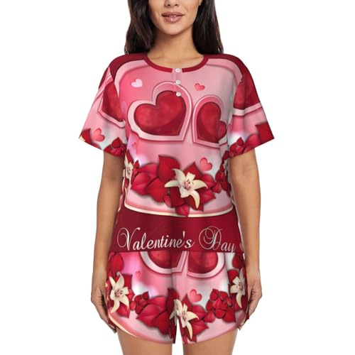 Ensemble pyjama femme doux cadeau Saint-Valentin vêtements de nuit amples à poches