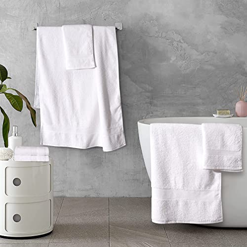 Boston Linen Co. 6 Piece Bath Towels Set, 2 Hand Towels 2 Bath Towels And 2 Washcloths, 100% Cotton Luxury Hotel Quality Towel Set, Soft & Premium Feel High Absorbent For Spa, Gym And Hotels - White #TOP6