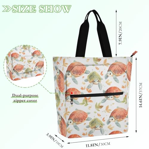 Cute Sea Turtle Tote Bag for Book Lovers Reusable Bags with Zipper Pocket for School Work Shopping2
