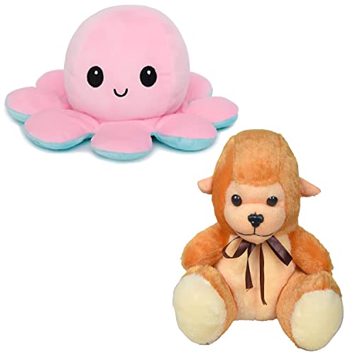 Image of Babique Octopus Sitting Plush Soft Toy Cute Kids Animal Home Decor Boys /Girls (17 cm) (CH-OCTPS-PINK-BLU-22) Monkey Stuffed Soft Toy Plush for Kids Baby Boy Girl Birthday (25cm)