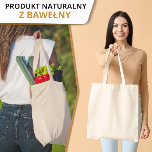 ELES VIDA® Torba bawełniana, 38 x 42 cm, jakość premium, certyfikat Öko-Tex®, bez nadruku, wysokiej jakości torba materiałowa, torba do noszenia, bawełniana, na zakupy, jutowa