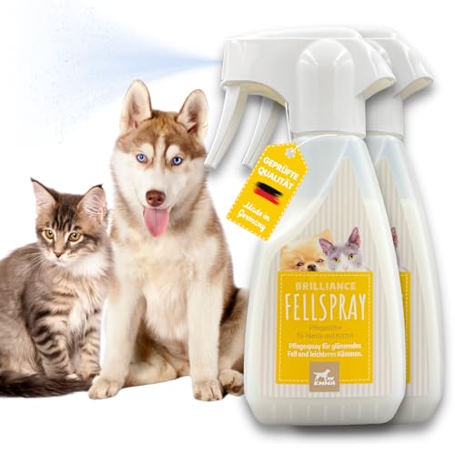 EMMA Fellpflege Spray Hund & Katze 2×250 ml Entfilzungsspray für Hunde Katzen Welpen – Anti Filz Spray für Langhaar Kurzhaar – Knotenlöser Detangler Fellspray zum Entfilzen Bürsten Pflege