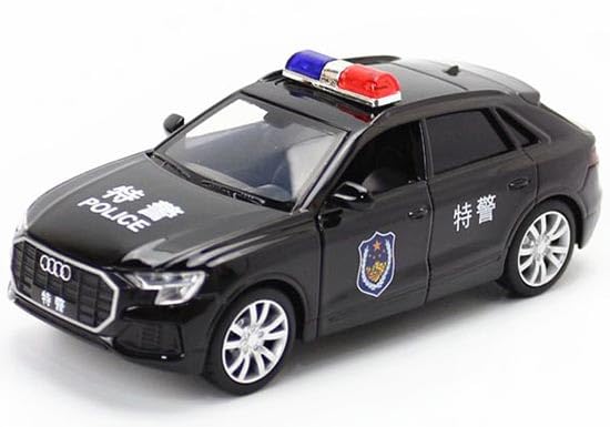 Image of 1:32 Scale Exclusive Alloy Metal Pull Back Die-cast Car Scale Model with Sound Light Mini Auto Toy for Kids Metal Model Toy Car with Sound and Light(AODI Q8- Police CAR+ Multicolour)