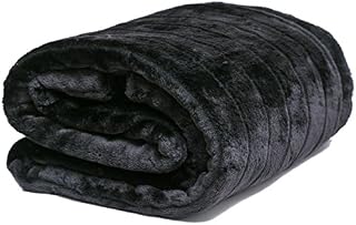 AIREE FAIREE Faux Fur Throws Blanket Bed Sofa Large Soft Ridge Effect Double (Black)