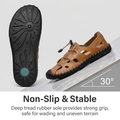 Image of Mens Casual Closed Toe Leather Sandals Outdoor Fisherman Adjustable Sport Summer Shoes