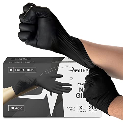 Disposable Black Nitrile Gloves X Large 200 Count - Extra Thick 4.5 Mil - Powder and Latex Free Rubber Gloves - Surgical Medical Exam Gloves - Food Safe Cooking Gloves