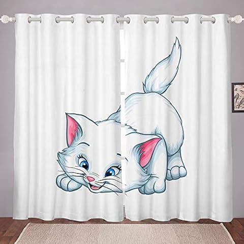 Cortina Dede Gatos para Mascotas con Estampado de Gatitos para niños, Animales,de Ventana para Ventana de Dibujos Animados, Gato,W66 x L90 Cover