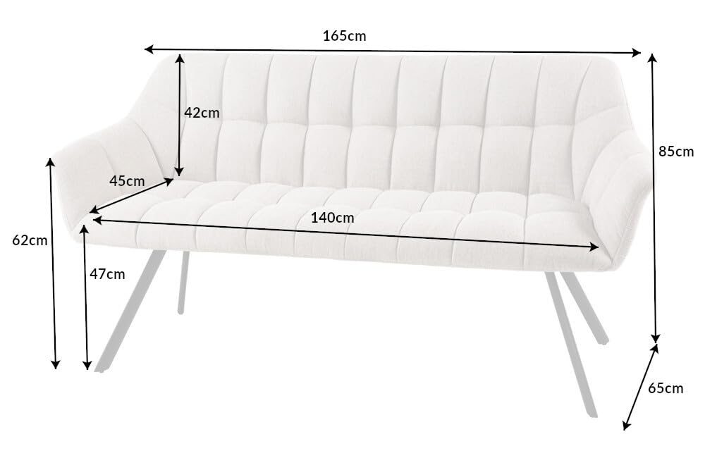 Riess Ambiente Esszimmer Sitzbank Papillon - 165cm - Champagner beige schwarz - Strukturstoff Metallgestell Rückenlehne Armlehnen Polsterbank Küchenbank