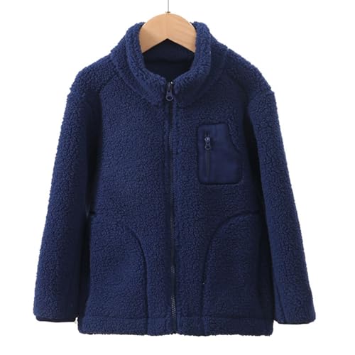 EnJoCho Outdoor Fleece Jacket Girl Fashion Korean Stand Collar Warm Fleece Thickened Coat Coat (Navy, 13-14 Years)2