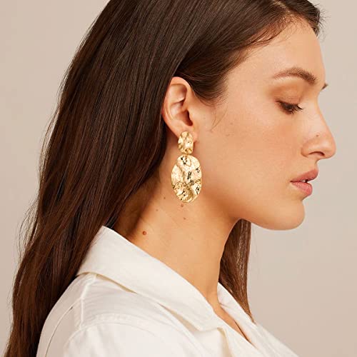 Chunky Gold Earrings for Women - Hammered Gold Plated Dangle Drop Jewelry Gifts3