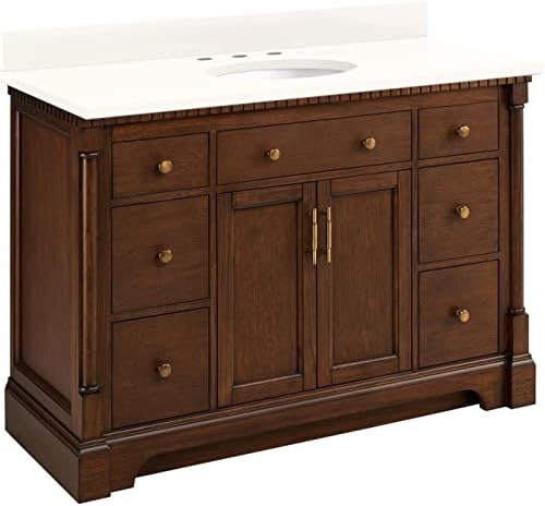 Signature Hardware 484347 Claudia 48" Single Basin Vanity Set with Mahogany Cabinet, Vanity Top and Oval Undermount Sink - 8" Faucet Holes