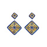  Orecchini in ceramica dipinti a mano – MAIOLICA ROMBO DI VIETRI - Orecchini pendenti da donna, Gioielli in ceramica dipinta, Gancio in argento, Made in Italy, Bijoux, Lavorazione Artigianale