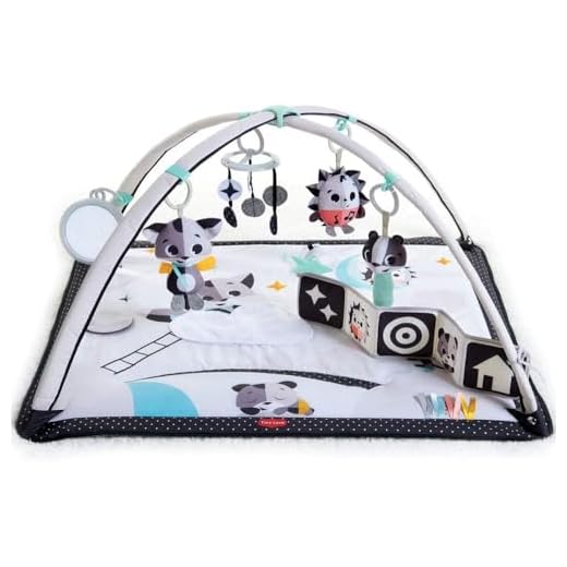 Tiny Love Black & White Tapis d'éveil, Tapis de Jeu Musical Bébé 2-en-1, 0 Mois+, Tapis de Jeu Bébé, 18 Activités, Jouet Musical Interactif, Livre très Contrasté, Arches Réglables, Histoires Magiques