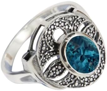 SILVERNROCK London Blue Topaz Lab Grown Gemstone Silver plated Meditation Ring H