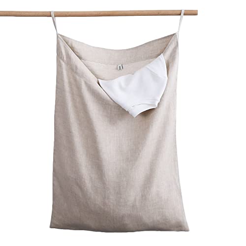 Amazhiyu Hänge Wäschesack 100% Leinen, Platzsparend Wäschebeutel, Tür Hängend Wäschesammler, Hängende Wäschekorb Tasche für Badezimmer, Schlafzimmer, Kinderzimmer, 70x50cm, Leinen