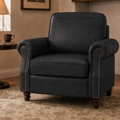 Image of Kingfun Faux Leather Accent Chair with Rolled Arms,Black