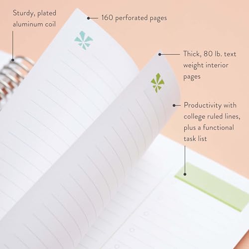 Erin Condren 8.5\"x11\" Productivity Platinum Spiral Notebook. Bold Blooms Cover Design. 160 Lined + Checklist Pages for Notes, Journaling, To-Dos, Writing. 80 Lb. Text Weight Paper, Stickers Included