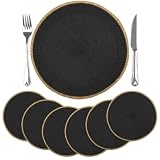 comfoyar Juego de 6 Manteles Individuales Negro Redondo Trenzado, Salvamanteles Individuales de Manteles Resistente al Calor para Cocinas y Comedores Decoración de Mesas para Fiestas 36x36cm