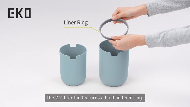 Image of EKO Fandy 0.4 Gal /1.5L Mini Tabletop Trash Bin with Swing-Lid, Desktop Trash Can for Bathroom Countertop, Vanity, Coffee or Office, Small Garbage Bin (Blue)