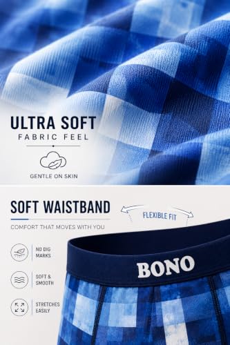 Image of BONO Men Cotton Blend Printed Trunk Combo Anti-Bacterial Moisture Wicking No Marks Stretchable Regular Fit Waistband Underwear Pack of 3 (Darkblue-Multicolor-TurquiseBlue-M)