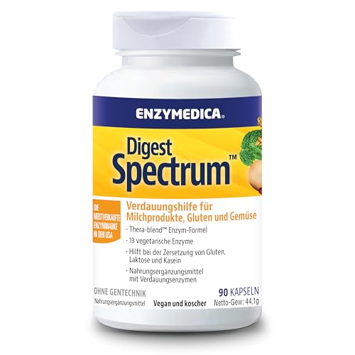 Enzymedica - Digest Spectrum, für eine gesunde Verdauung, angezeigt für mehrere Nahrungsmittelintoleranzen, visiert Gluten, Laktose, Casein und Phenole, vegan, 90 Kapseln