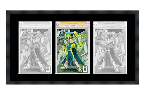 CountryArtHouse Black Comic Book Solid Wood Frame with Black Mat - 3 Openings to Display 3 CGC, CBCS or PGX Graded Comic Books Horizontally - with UV Acrylic, Backing & Hardware
