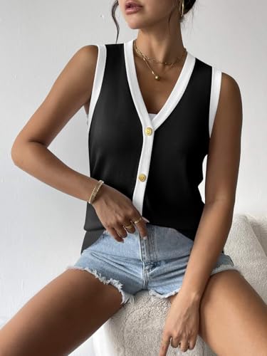 Image of Zeagoo Womens Sweater Vest V Neck Button Down Shirts Trendy Knit Sleeveless Cardigan Top Shirt S-XXL
