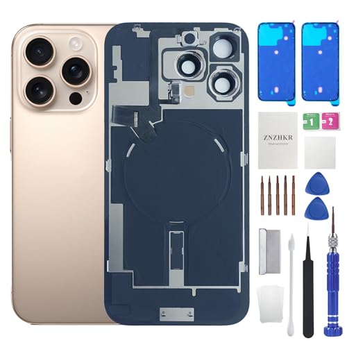 ZNZHKR 16 Pro Max Back Glass Replacement with Wireless Charging Flex Cable and Camera Frame All Parts for iPhone 16 Pro Max(6.9 Inch Desert Titanium) Replacement of Equipment Waterproof Tape
