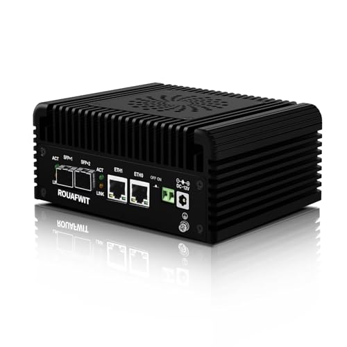 ROUAFWIT Mini PC Dual 10GbE SFP+ Firewall Appliance, N150 10Gigibit Micro Hardware Computer, 2 x i226V 2.5GbE Port, DDR5 16G RAM 128G NVME SSD, 2 Display, Type-C, TF, SPK/MIC