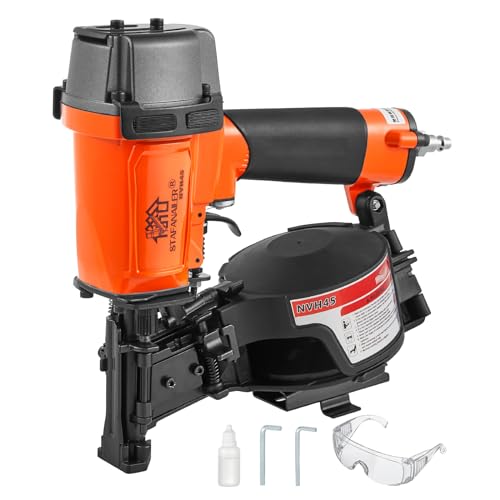 2025 Upgraded - NVH45 Roofing Nailer, Roofing Nail Gun For Roofing Constructions Accepts 15 Degree 7/8-Inch to 1-3/4-Inch Nails, 120-pcs Load Capacity High Speed, Durable Pneumatic Coil Nailer
