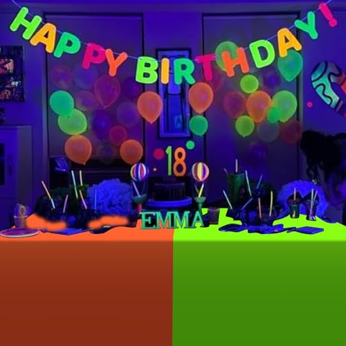Image of 3 Pack Neon Table Cloths Party Decorations, Pink Orange Yellow Glow in the Dark Plastic Tablecloth, Disposable Rainbow Table Cover for Glow in Dark Neon Party Supplies Decorations, 54x108 inch