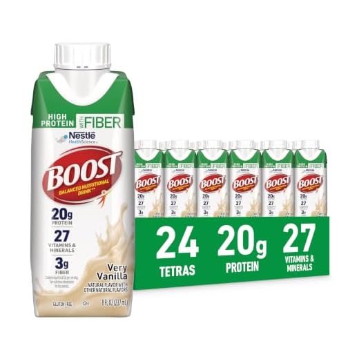 BOOST High Protein with Fiber Complete Nutritional Drink, Very Vanilla, 8 fl oz Bottle, 24 Pack
