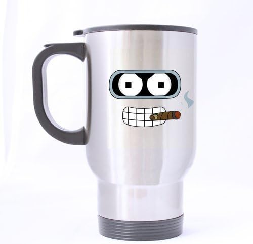 Cool Smoking Futurama Robot Creative Custom Design Travel Mug Sports Bottle Coffee Mugs Silver 14 OZ Office Home Cup Two Sides Printed