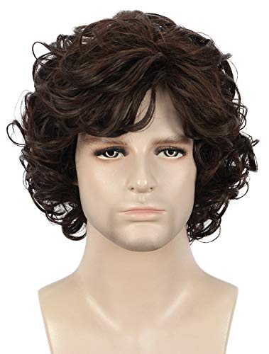 yuehong Mens Short Curly Brown Wig Anime Cosplay Wigs Halloween Cosplay Costume Hair Wig