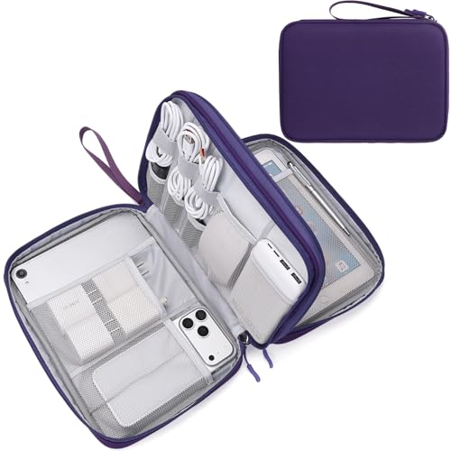 Image of FYY Electronic Organizer, Extra Large Travel Cable Organizer Bag Pouch Portable Waterproof Double Layers All-in-One Storage Bag for iPad, Cable, Power Bank, Laptop Charger for Office /Home, Purple