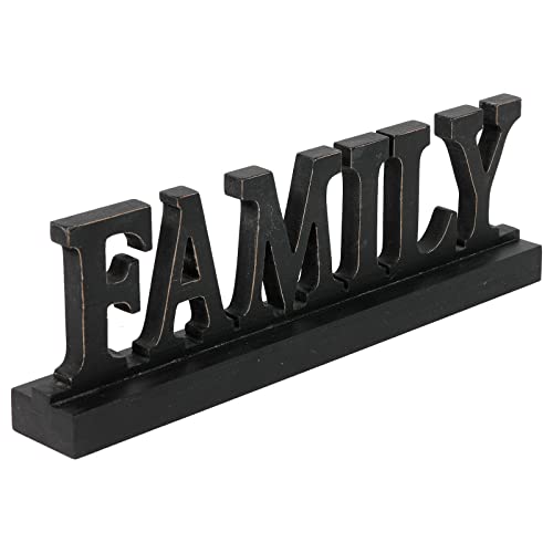 Farmhouse Distressed Black Wooden Family Sign For Tabletop 16", Handmade Rustic Family Signs For Home Decor, Decorative Christmas Signs, Thanksgiving Signs For Shelf Fireplace Living Room Bedroom #TOP18