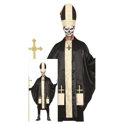 FIESTAS GUIRCA Disfraz de Papa Diabólico para Hombre - Disfraz de Obispo Cardenal Negro y Dorado - Disfraces de Halloween para Hombre Talla Adulto L