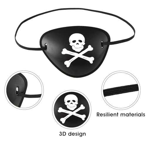 Prasacco 6 Stück Piraten Augenklappe, Totenkopf Augenmaske 3D Elastische Kunststoff-Augenmaske Verstellbare Pirat Augenmaske für Kindergeburtstage, Piraten-Mottopartys, Performance Requisiten