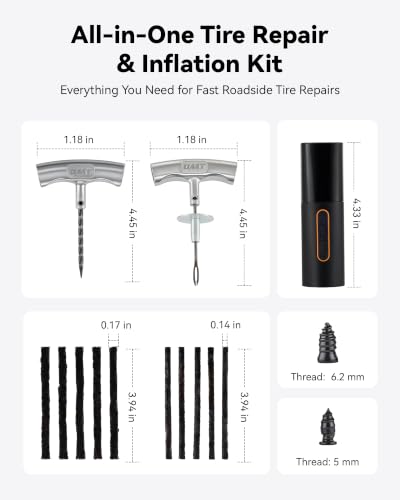 Image of OMT Flat Tire Repair Kit with Air Compressor, Portable Tire Plug Kit