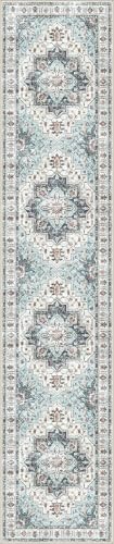 Madane Hallway Runner 3x14 - Runner Rugs 14ft Washable Entryway Rug Vintage Kitchen Runners Non Slip Indoor Area Rug Farmhouse Carpet Runner for Bathroom Living Room Bedroom, Blue