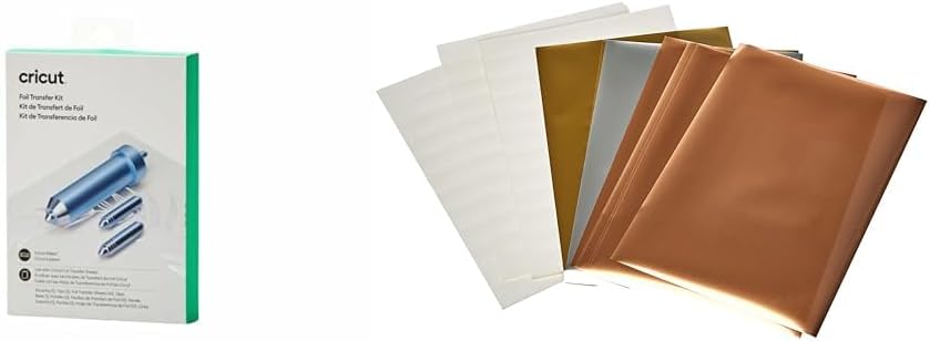 Cricut2008727 Foil Transfer Kit, Explore Maker Machines, 3 Tips - fine, Medium & Bold & 2008716 Foil Transfer Sheets Sampler, Metallic (24 ct), 24 Pack