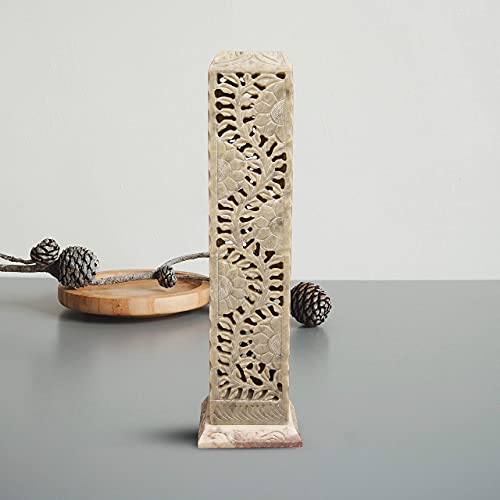 Crocon Handmade Incense Tower Burner Soapstone Leaf Design Tea Light Candle Holder | Incense Burner | Livingroom Decorative And Home Decor Best Gift Set - 3X3X11 Inch #TOP3